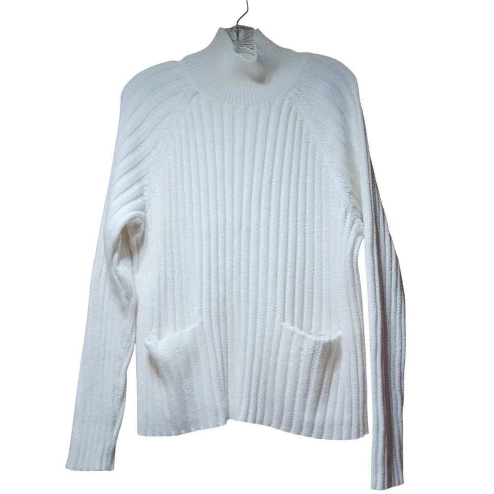 Haven Womens XL Mock Neck Sweater White Organic Cotton Fisherman Quiet Luxury